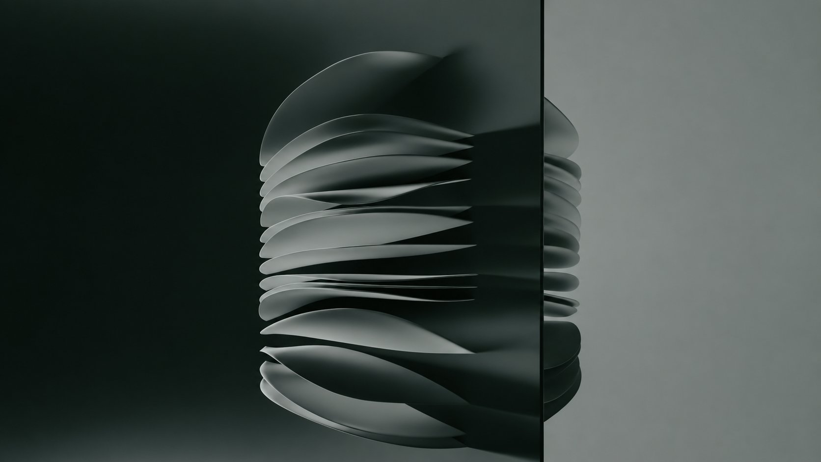 Studio Two — frosted glass sculptural form, signature banner